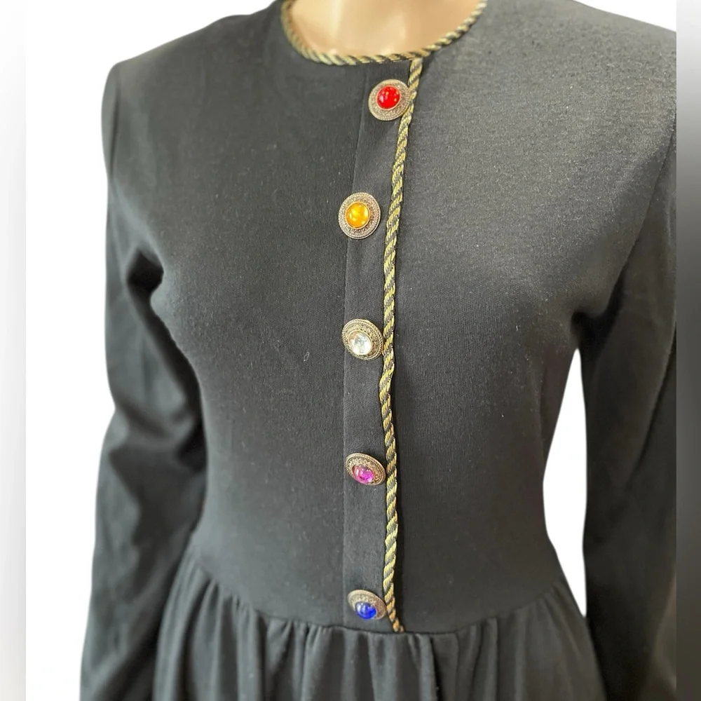 EXPO Dynasty Vintage 80s Black Gemstone Knit Fit Flare Dress M